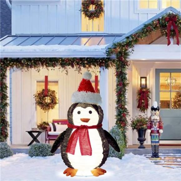 2FT Lighted Pop Up Christmas Penguin Decoration, Pre-Lit Light Up 48 LED Lights - Picture 6 of 7